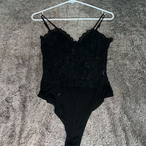 Elegant Black Lace Bodysuit Top